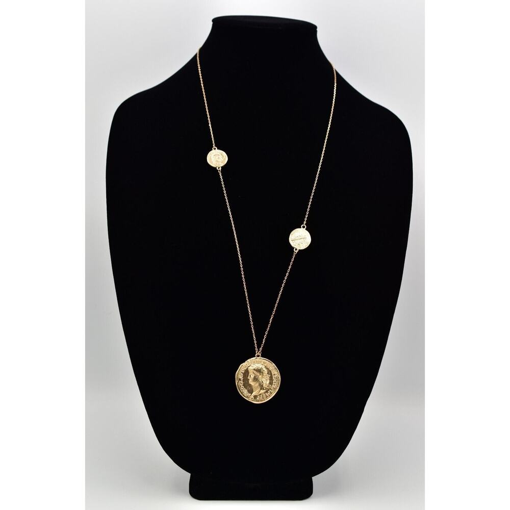 Jade & Jasper Vintage Coin Station Necklace Brushed Gold Satin Signed BinBL